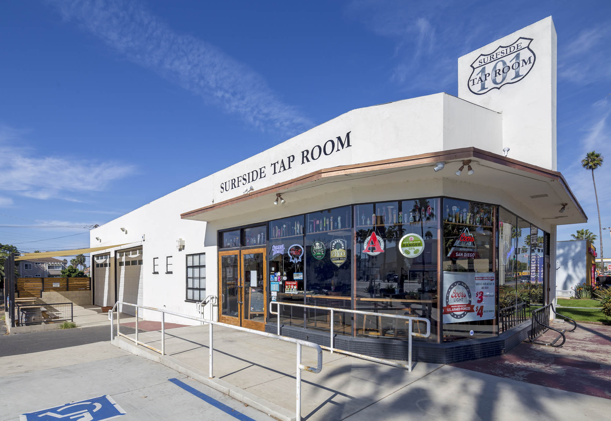 Exterior of Surfside Tap Room brewery and restaurant built by Workman Constructors in Oceanside, California